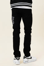 Load image into Gallery viewer, Multi Patch Slim Fit Black Denim Pants