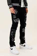 Load image into Gallery viewer, Multi Patch Slim Fit Black Denim Pants