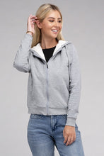 Load image into Gallery viewer, Fuzzy Trim Zip-Up Crop Hoodie