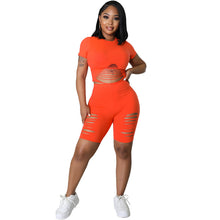 Load image into Gallery viewer, Skinny Ripped Short Sleeve Tracksuit Shorts Two Piece