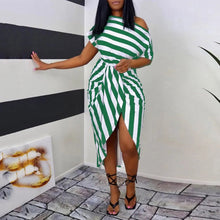 Load image into Gallery viewer, Women Summer Casual Dress Sexy Cold Shoulder Fashion Stripe Irregular slit Stretchy Straps Mini Dress Top Party Dresses Vestidos