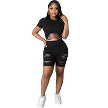 Load image into Gallery viewer, Skinny Ripped Short Sleeve Tracksuit Shorts Two Piece