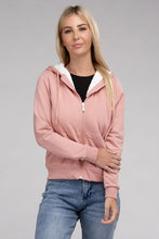 Load image into Gallery viewer, Fuzzy Trim Zip-Up Crop Hoodie