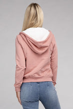 Load image into Gallery viewer, Fuzzy Trim Zip-Up Crop Hoodie