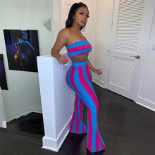 Load image into Gallery viewer, Two Piece Sexy Color Striped Wrap Chest Separate Pants Suit