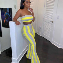Load image into Gallery viewer, Two Piece Sexy Color Striped Wrap Chest Separate Pants Suit