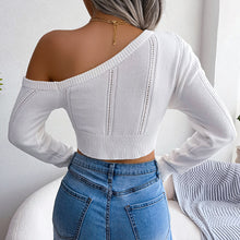 Load image into Gallery viewer, Bare Shoulders Knitted Sweater Women Long Sleeve Short Pullover Clothes