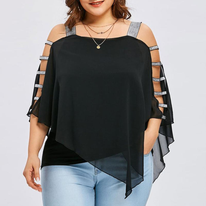 Sexy Fashion Ladder Sling Cut Overlay Hollowed Out Blouse